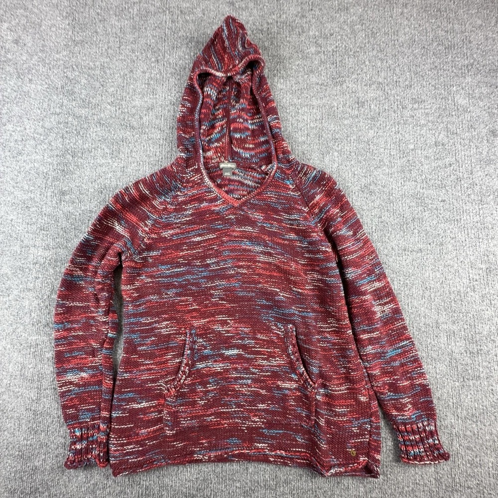 Eddie Bauer Sweater Womens Large Multicolor Hooded V Neck Pockets Knit Pullover